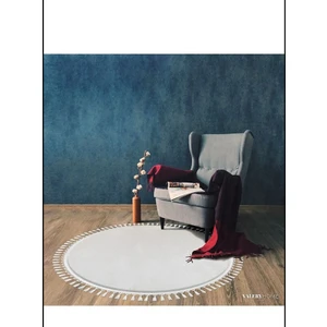 Valery Home Yuvarlak Comfort Puffy Ponpon Saçaklı Peluş Halı Ekru