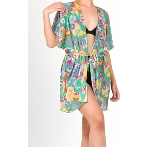 Pareo Plaj Elbisesi Kimono Std Şal Desen Yesil