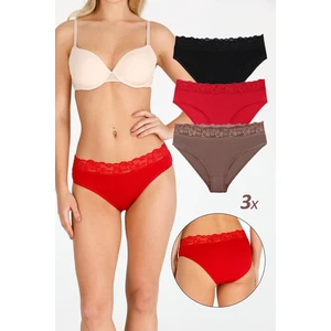 Kadın Özel Kumaş Bambu Beli Dantelli 3 Lü Külot Set