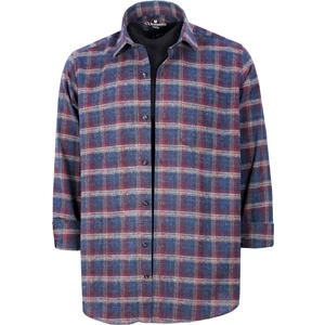 Erkek Lacivert Uzun Kol Kareli Cepli Yaka Düğmeli Kışlık Gömlek