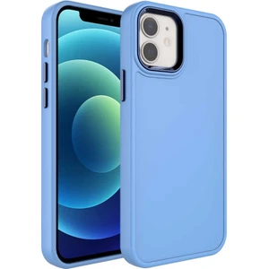 Case 4U Apple iPhone 12 Kılıf Metal Çerçeve ve Buton Tasarımlı Sert Zore Botox Kapak Mavi