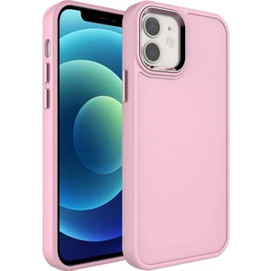 Case 4U Apple iPhone 12 Kılıf Metal Çerçeve ve Buton Tasarımlı Sert Zore Botox Kapak Açık Pembe