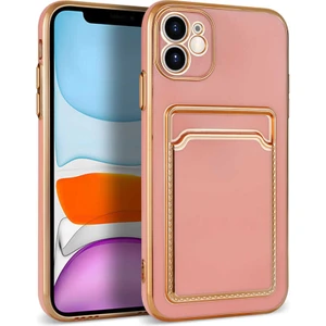 Case 4U Apple iPhone 12 Kılıf Kamera Korumalı Bark Kartlıklı Kapak Rose Gold