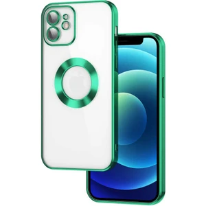 Case 4U iPhone 12 Kılıf Kamera Lens Korumalı Şeffaf Renkli Logo Gösteren Parlak Omega Kapak Yeşil