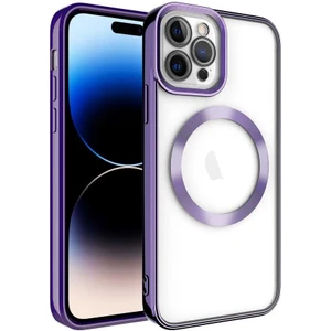 Case 4U iPhone 14 Pro Max Kılıf Magsafe Wireless Şarj Destekli Kamera Korumalı Şeffaf Kenarları Renkli Setro Kapak Mor