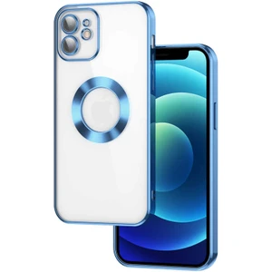 Case 4U iPhone 12 Kılıf Kamera Lens Korumalı Şeffaf Renkli Logo Gösteren Parlak Omega Kapak Açık Mavi