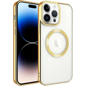Case 4U iPhone 14 Pro Kılıf Magsafe Wireless Şarj Destekli Kamera Korumalı Şeffaf Kenarları Renkli Setro Kapak Altın