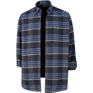 Erkek Siyah Uzun Kol Kareli Cepli Yaka Düğmeli Kışlık Gömlek