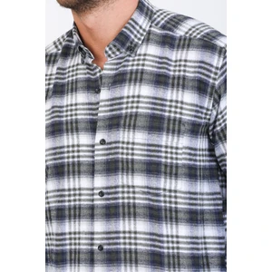 Erkek Yeşil Uzun Kol Kareli Cepli Yaka Düğmeli Kışlık Gömlek