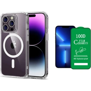 iPhone 13 Pro Max Uyumlu (13 Pro Max) Magsafe Şarj Destekli Darbe Dirençli Fit Hard Silikon Kılıf + Seramik Nano Ekran Koruyucu