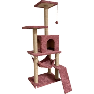 B-07 Hamaklı Yuvalı Lüx Kedi Tırmalama Evi Gül Kurusu