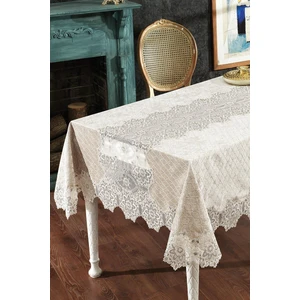 Evlen Home Collection Date Kadife Lüks Tek Masa Örtüsü Dantelli Güpürlü Krem