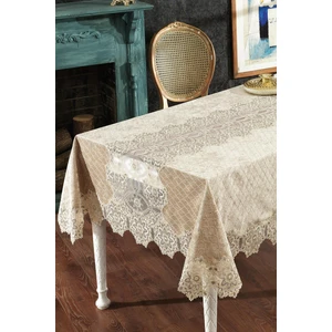 Evlen Home Collection Date Kadife Lüks Tek Masa Örtüsü Dantelli Güpürlü Cappuccino