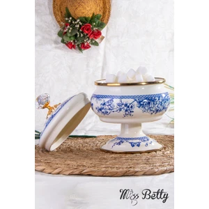 Miss Betty Vintage Blue Life Ayaklı 18 cm Emaye Şekerlik