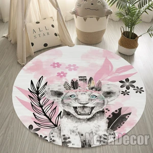 Nesa_Decor Pembe Kaplan Figürlü Çocuk Odası Halısı Dijital Baskı Yıkanabilir Kaymaz Taban