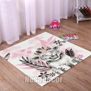 Nesa_Decor Pembe Kaplan Figürlü Çocuk Odası Halısı Dijital Baskı Yıkanabilir Kaymaz Taban