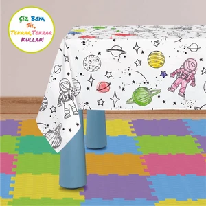 Baby'ness Boyanabilir Silinebilir Masa Örtüsü Elyaf Astarlı Muşamba 100X140cm Pvc Sıvı Geçirmez Leke Tutmaz Uzay Yolu