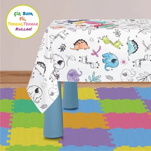 Baby'ness Boyanabilir Silinebilir Masa Örtüsü Elyaf Astarlı Muşamba 100X140cm Pvc Sıvı Geçirmez Leke Tutmaz Hayvanlar Alemi