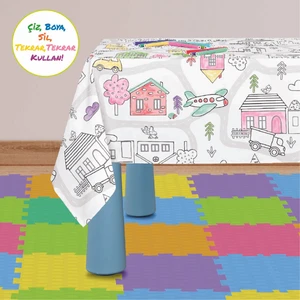 Baby'ness Boyanabilir Silinebilir Masa Örtüsü Elyaf Astarlı Muşamba 100X140cm Pvc Sıvı Geçirmez Leke Tutmaz Fantastik Şehir