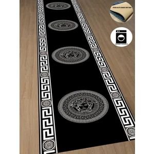 Medusa Motif Siyah Versace Halı-Yolluk Süngerli Yüzey-Deri Taban