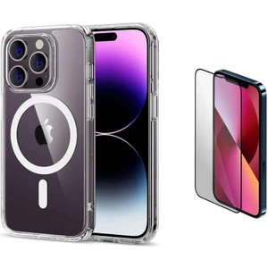 iPhone 13 Pro Max Uyumlu (13 Pro Max) Magsafe Şarj Destekli Darbe Dirençli Fit Hard Silikon Kılıf + Cam Ekran Koruyucu