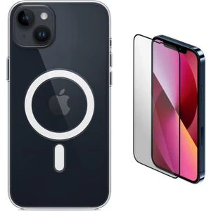 iPhone 14 Plus Uyumlu (14 Plus) Magsafe Şarj Destekli Darbe Dirençli Fit Hard Silikon Kılıf + Cam Ekran Koruyucu