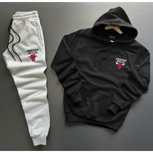 Amor Man Kapüşonlu Chıcago Bulls Baskılı Tam Kışlık Oversize Erkek Eşofman Takımı