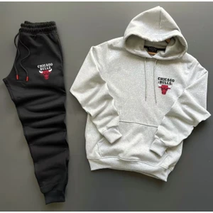 Amor Man Kapüşonlu Chıcago Baskılı Tam Kışlık Oversize Erkek Eşofman Takımı