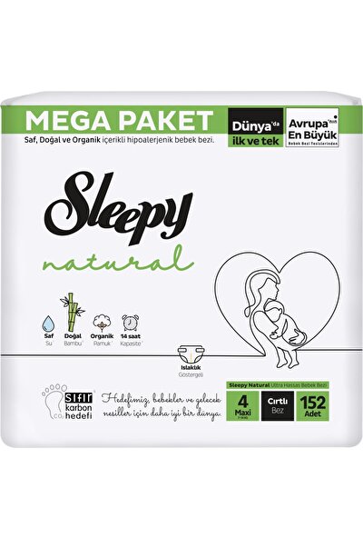 Sleepy Natural Maxi 4 Beden Numara Bebek Bezi Cırtlı Bez 7-14 kg 152'li