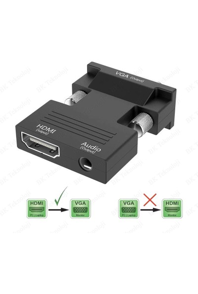 Ses Destekli HDMI Dişi To VGA Erkek Çevirivi Dönüştürücü