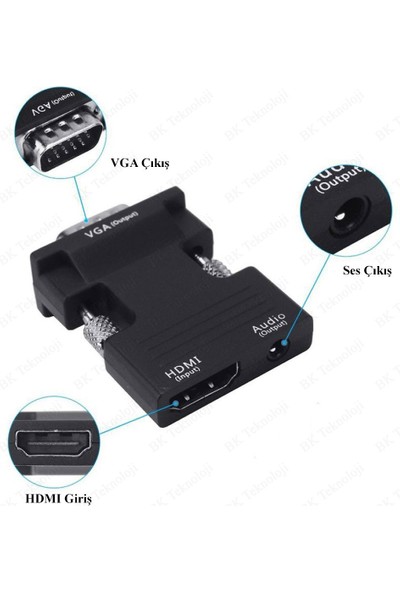 Ses Destekli HDMI Dişi To VGA Erkek Çevirivi Dönüştürücü