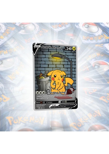 Alcoholic Pikachu V Alternate Art Custom Pokemon Kartı