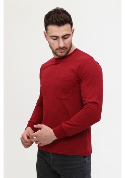 Mualta-Bisiklet Yaka Bordo 20/10 Iki Iplik Kışlık Iş Sweatshirt