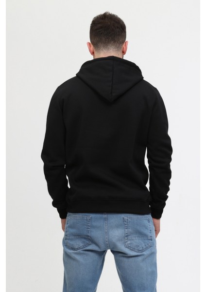 Siyah Üç Iplik Ünisex Kapüşonlu Sweatshirt