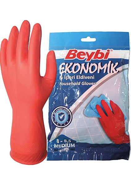 Ekonomik Latek Eldiven Ev Tipi Kırmızı No:8 12 Çift