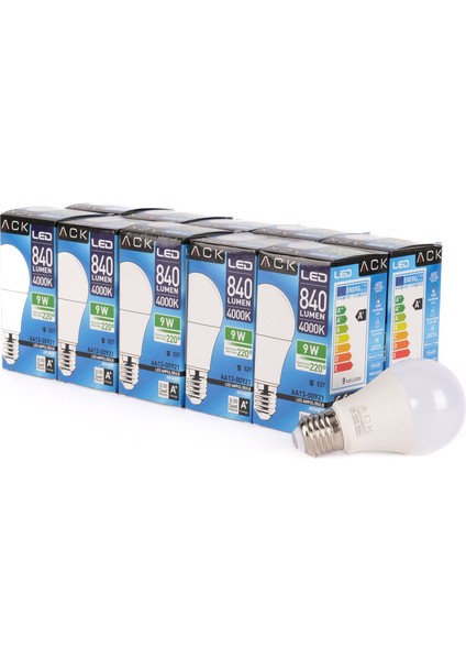 9W LED Ampul 4000K Ilık Beyaz E27 A60 - 10'lu Paket