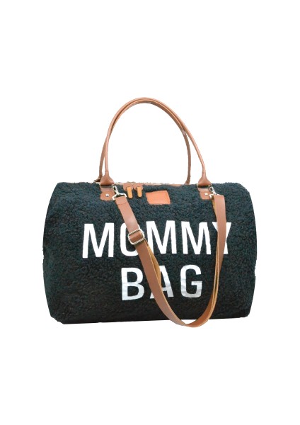 Babysi Mommy Bag Exclusive Siyah Kuzu Peluş 3 Lü Set Baby Anne Bebek Bakım ve Kadın Çantası