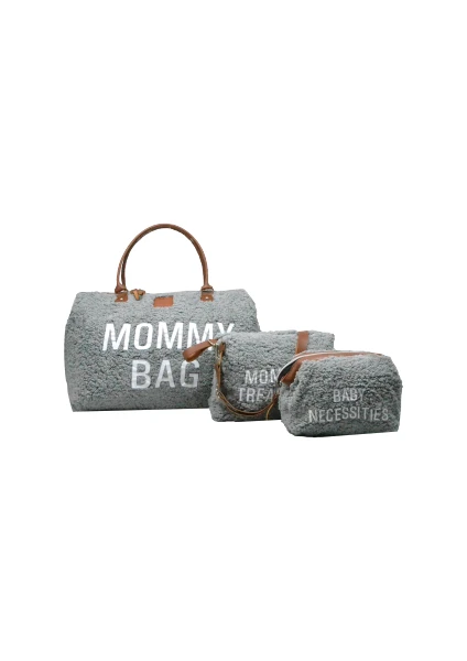 My Pioggia Babysi Mommy  Bag  Exclusive Gri Kuzu Peluş 3 Lü Set   Baby Anne Bebek Bakım ve Kadın Çantası