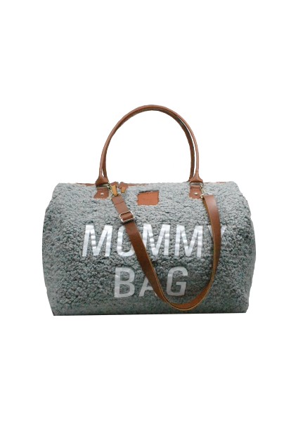 Babysi Mommy Bag Exclusive Gri Kuzu Peluş 3 Lü Set Baby Anne Bebek Bakım ve Kadın Çantası