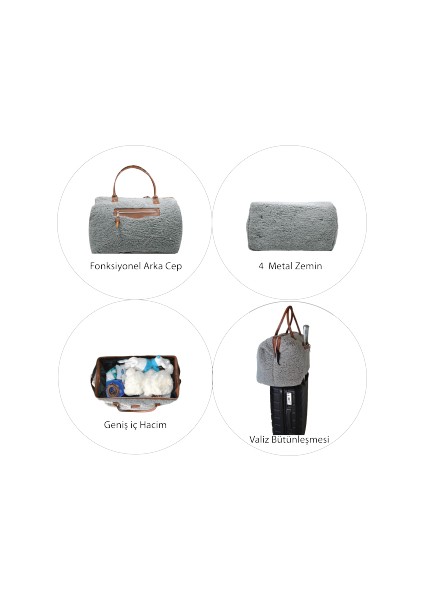 Babysi Mommy Bag Exclusive Gri Kuzu Peluş 3 Lü Set Baby Anne Bebek Bakım ve Kadın Çantası