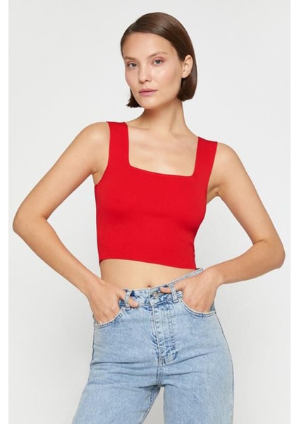 Kadın Kalın Askılı Kare Yaka Crop Atlet