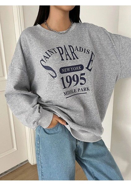 Kadın Saint Paradise Baskılı Oversize Sweatshirt