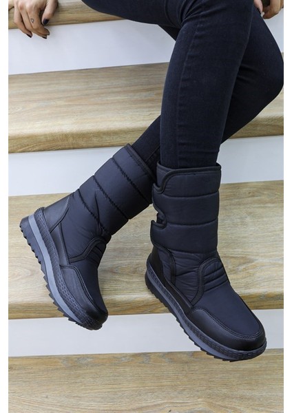 Ladypark Ortopedik Yüksek Taban Üst Cırtlı Kolay Giyim Kadın Siyah Içi Kürklü Postal Kar Bot