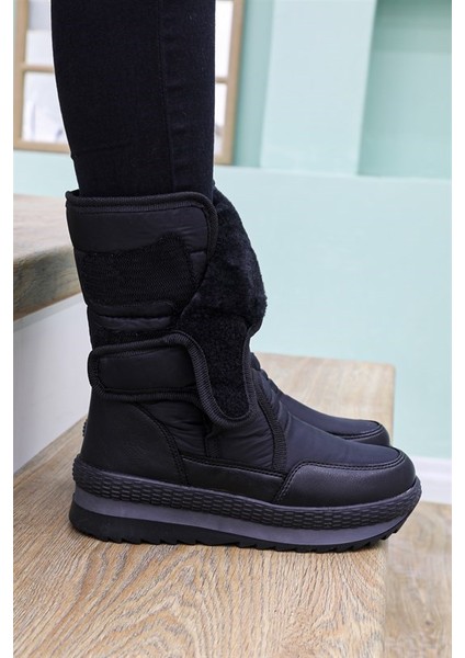 Ladypark Ortopedik Yüksek Taban Üst Cırtlı Kolay Giyim Kadın Siyah Içi Kürklü Postal Kar Bot modelleri