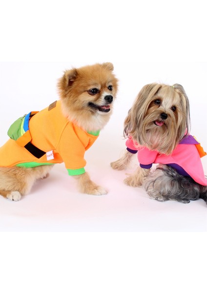 Pet Sweatshirt Çantalı - Turuncu - Köpek ve Kedi Kıyafeti