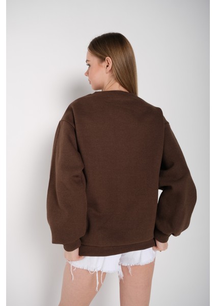 Kadın Oversize Coffee Baskılı Sweatshirt