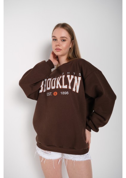 Kadın Oversize Brooklyn Citylights Baskılı Sweatshirt