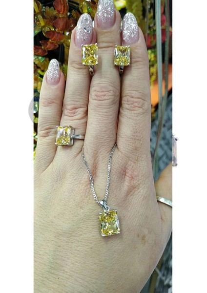 Sarı Topaz Taşlı Gümüş Takı Seti