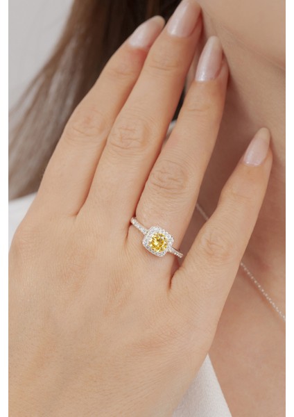 Tek Taş Gümüş Yüzük Sarı Zirkon Topaz