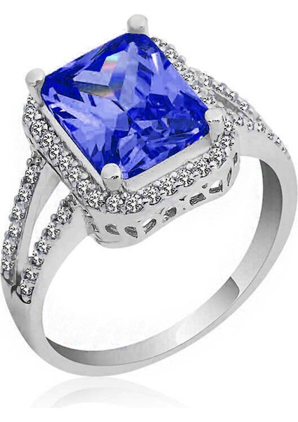 Kadın Baget Taşlı Gümüş Tektaş Yüzük